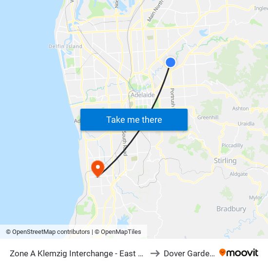 Zone A Klemzig Interchange - East side to Dover Gardens map