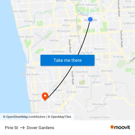 Pirie St to Dover Gardens map