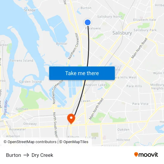 Burton to Dry Creek map