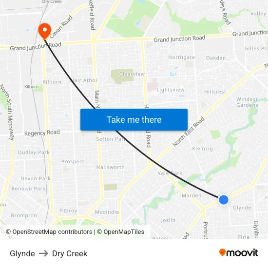 Glynde to Dry Creek map