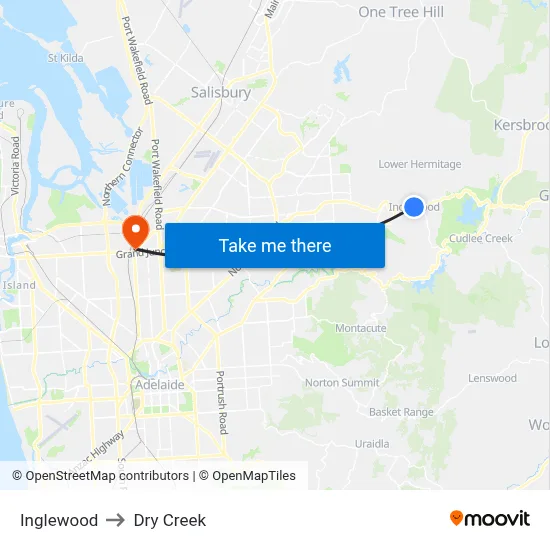 Inglewood to Dry Creek map