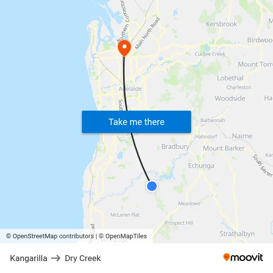 Kangarilla to Dry Creek map