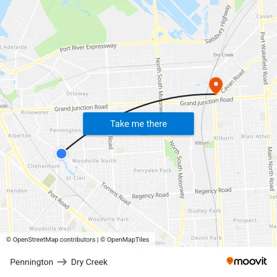 Pennington to Dry Creek map