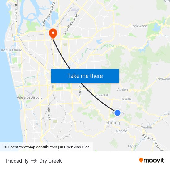 Piccadilly to Dry Creek map