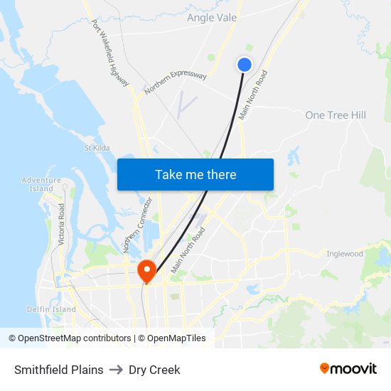 Smithfield Plains to Dry Creek map