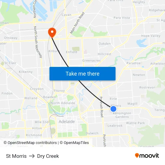 St Morris to Dry Creek map