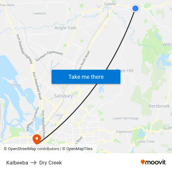 Kalbeeba to Dry Creek map