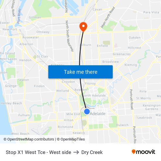 Stop X1 West Tce - West side to Dry Creek map