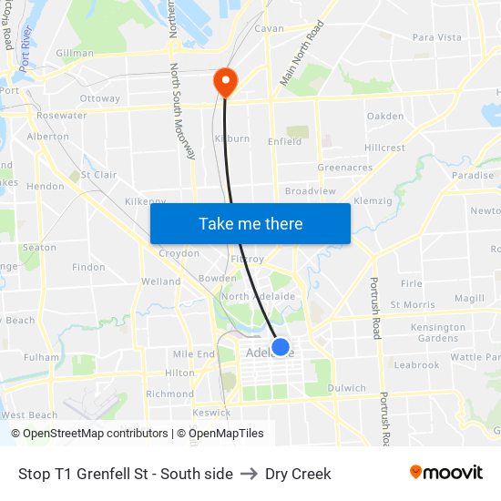 Stop T1 Grenfell St - South side to Dry Creek map