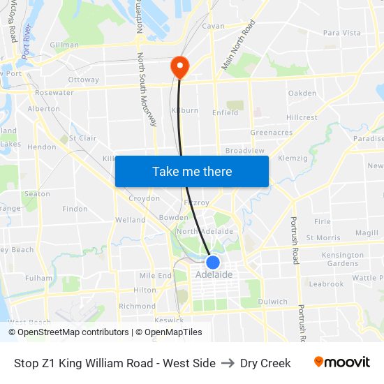 Stop Z1 King William Road - West Side to Dry Creek map