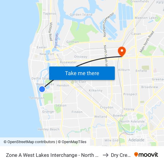 Zone A West Lakes Interchange - North side to Dry Creek map