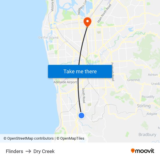 Flinders to Dry Creek map