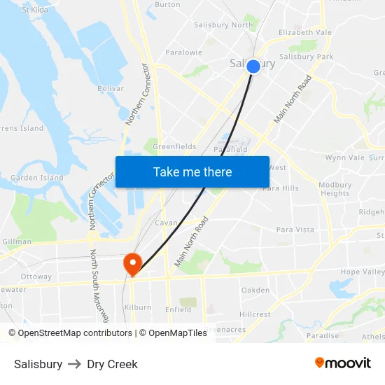 Salisbury to Dry Creek map