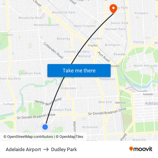 Adelaide Airport to Dudley Park map