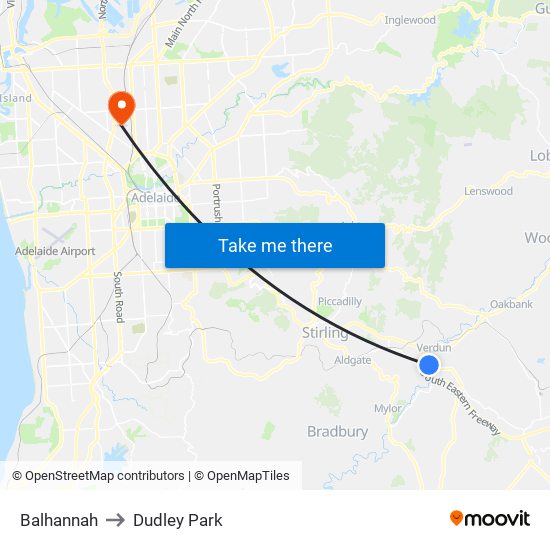 Balhannah to Dudley Park map