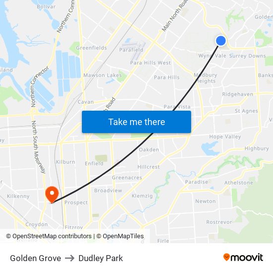 Golden Grove to Dudley Park map