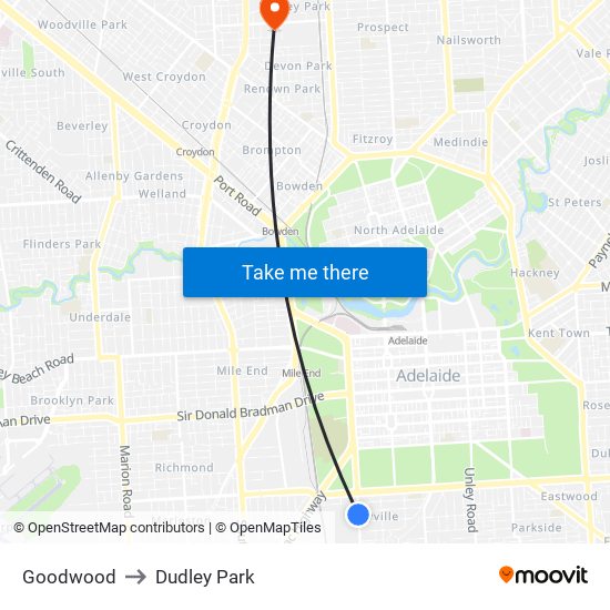 Goodwood to Dudley Park map