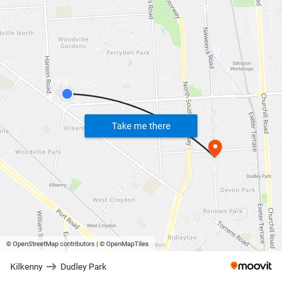 Kilkenny to Dudley Park map