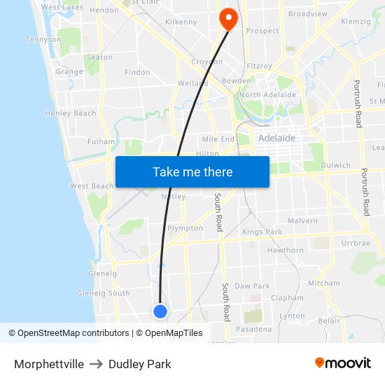 Morphettville to Dudley Park map