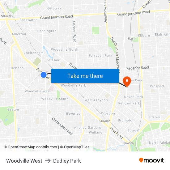 Woodville West to Dudley Park map
