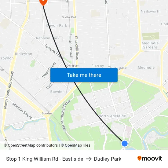 Stop 1 King William Rd - East side to Dudley Park map