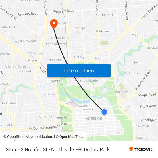 Stop H2 Grenfell St - North side to Dudley Park map