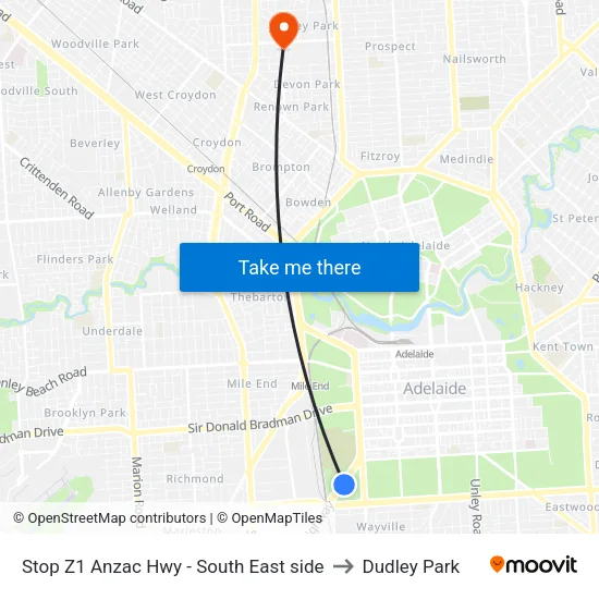 Stop Z1 Anzac Hwy - South East side to Dudley Park map