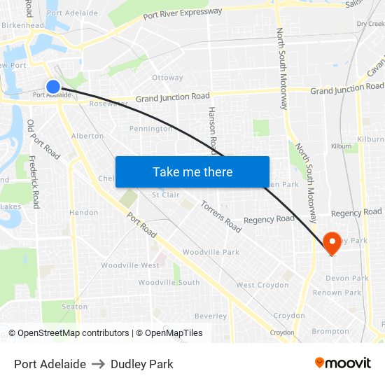Port Adelaide to Dudley Park map