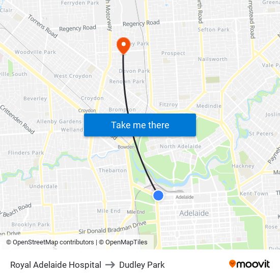 Royal Adelaide Hospital to Dudley Park map