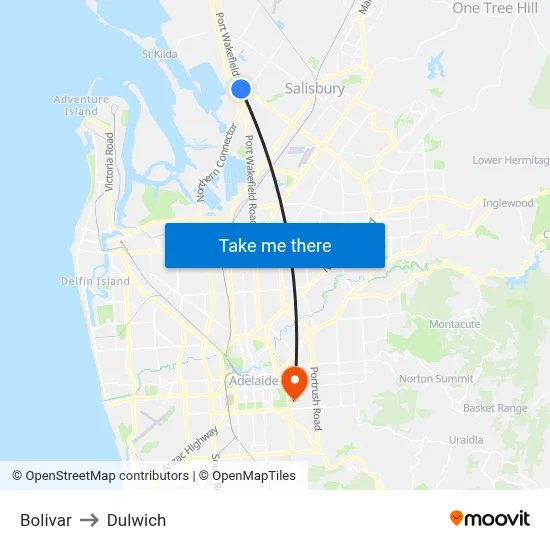 Bolivar to Dulwich map