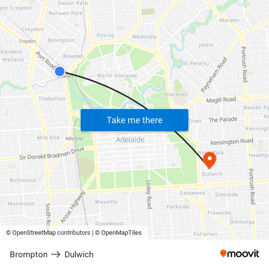 Brompton to Dulwich map