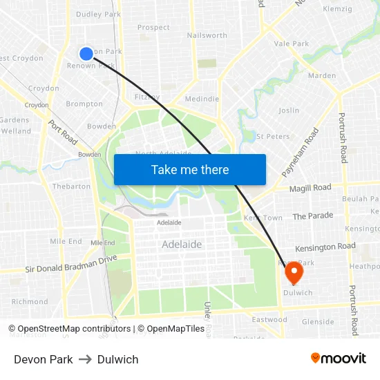 Devon Park to Dulwich map