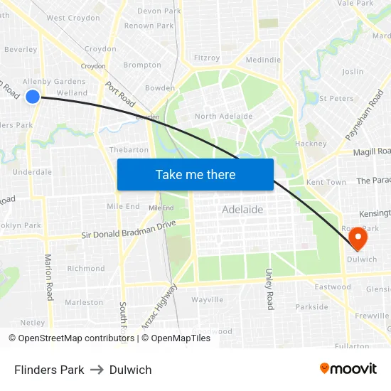 Flinders Park to Dulwich map
