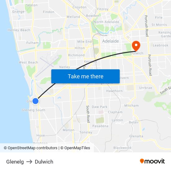 Glenelg to Dulwich map