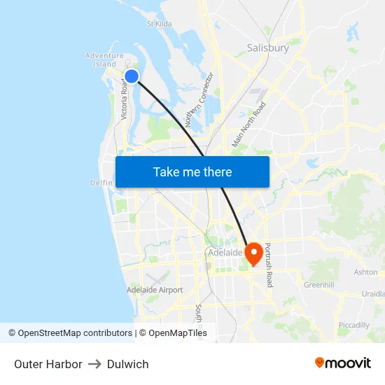 Outer Harbor to Dulwich map