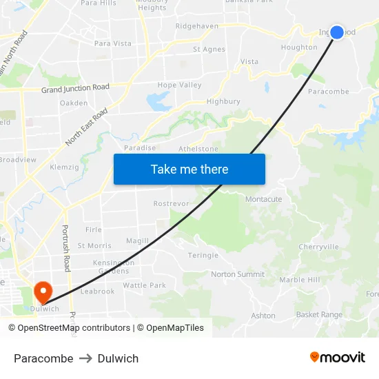 Paracombe to Dulwich map