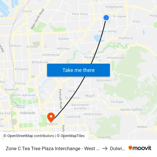 Zone C Tea Tree Plaza Interchange - West side to Dulwich map