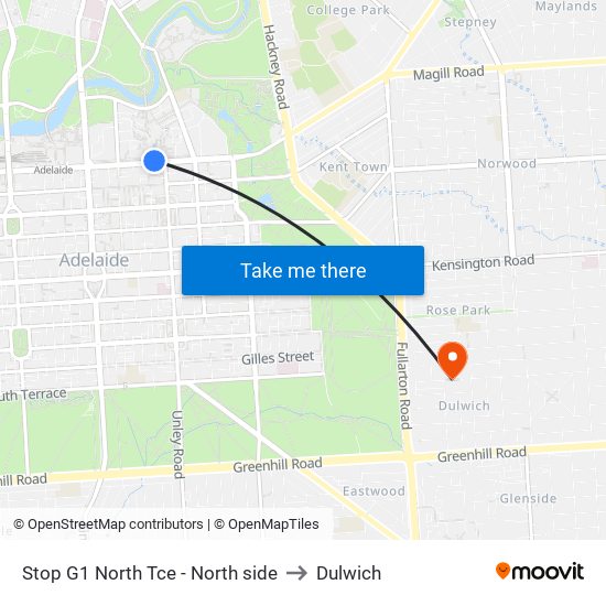 Stop G1 North Tce - North side to Dulwich map