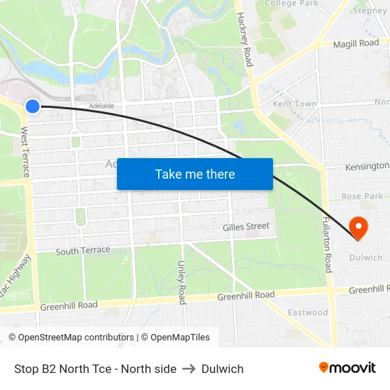 Stop B2 North Tce - North side to Dulwich map