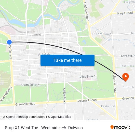 Stop X1 West Tce - West side to Dulwich map