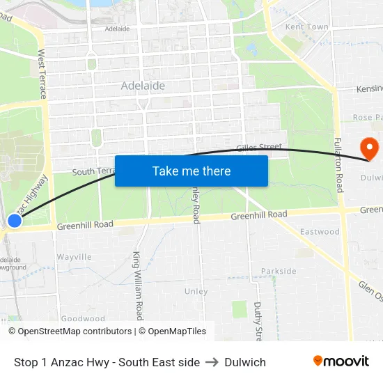 Stop 1 Anzac Hwy - South East side to Dulwich map