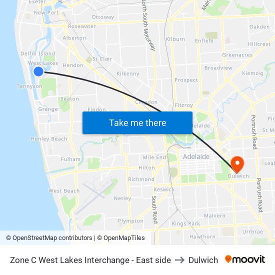 Zone C West Lakes Interchange - East side to Dulwich map