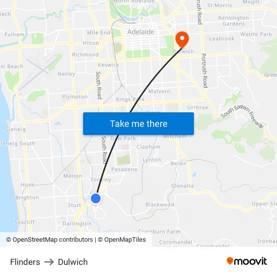 Flinders to Dulwich map