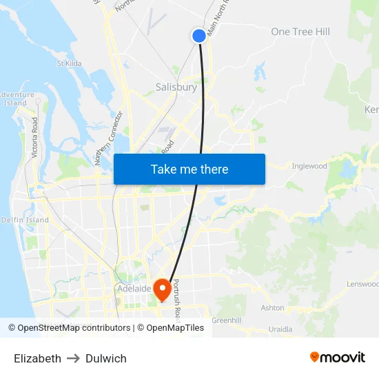 Elizabeth to Dulwich map