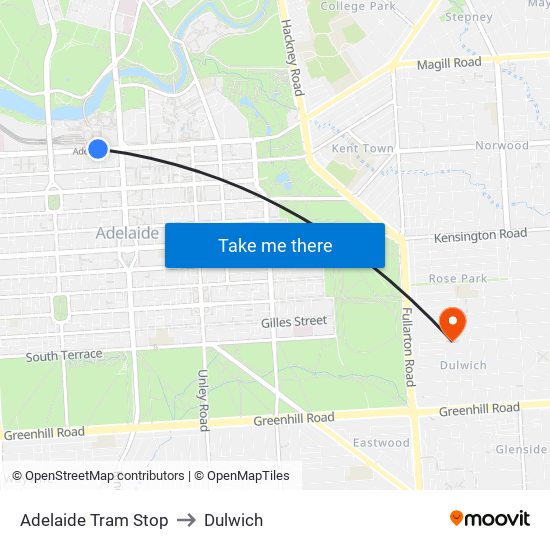 Adelaide Tram Stop to Dulwich map