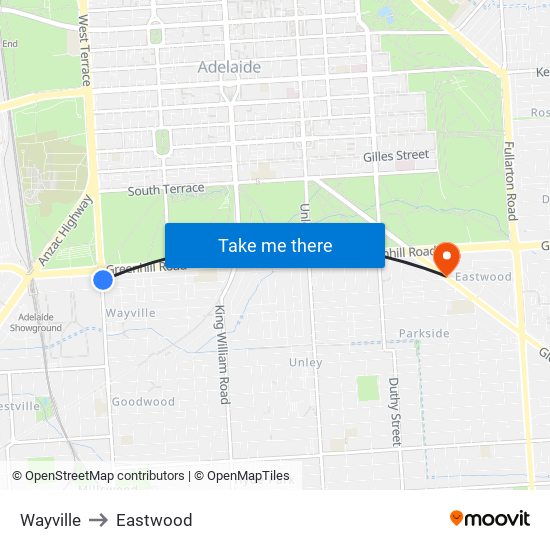 Wayville to Eastwood map