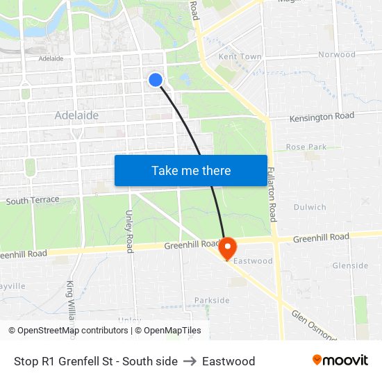 Stop R1 Grenfell St - South side to Eastwood map