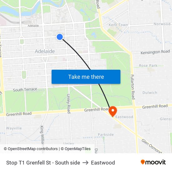 Stop T1 Grenfell St - South side to Eastwood map