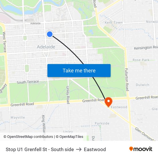 Stop U1 Grenfell St - South side to Eastwood map
