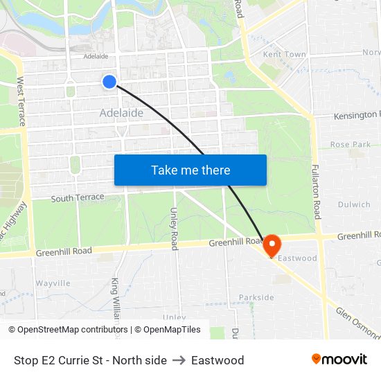 Stop E2 Currie St - North side to Eastwood map